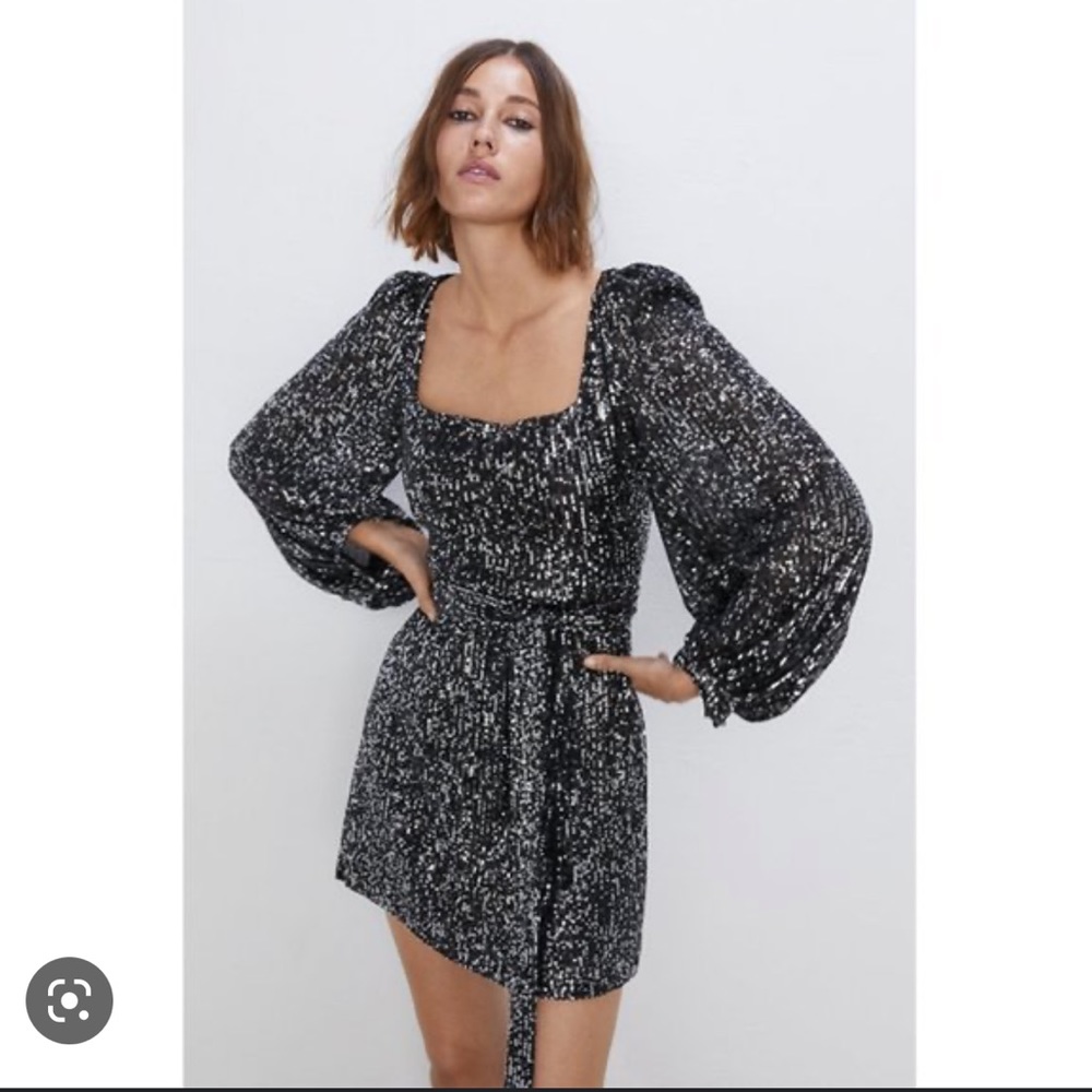 Zara long sleeve black sequin mini dress
